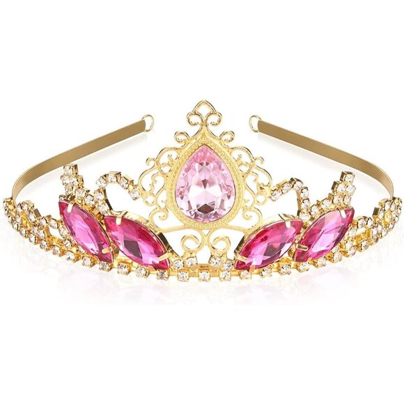 Pink Rhinestone Princess Tiara Bridal Headpiece for Teen Girls Wedding Party main image 5